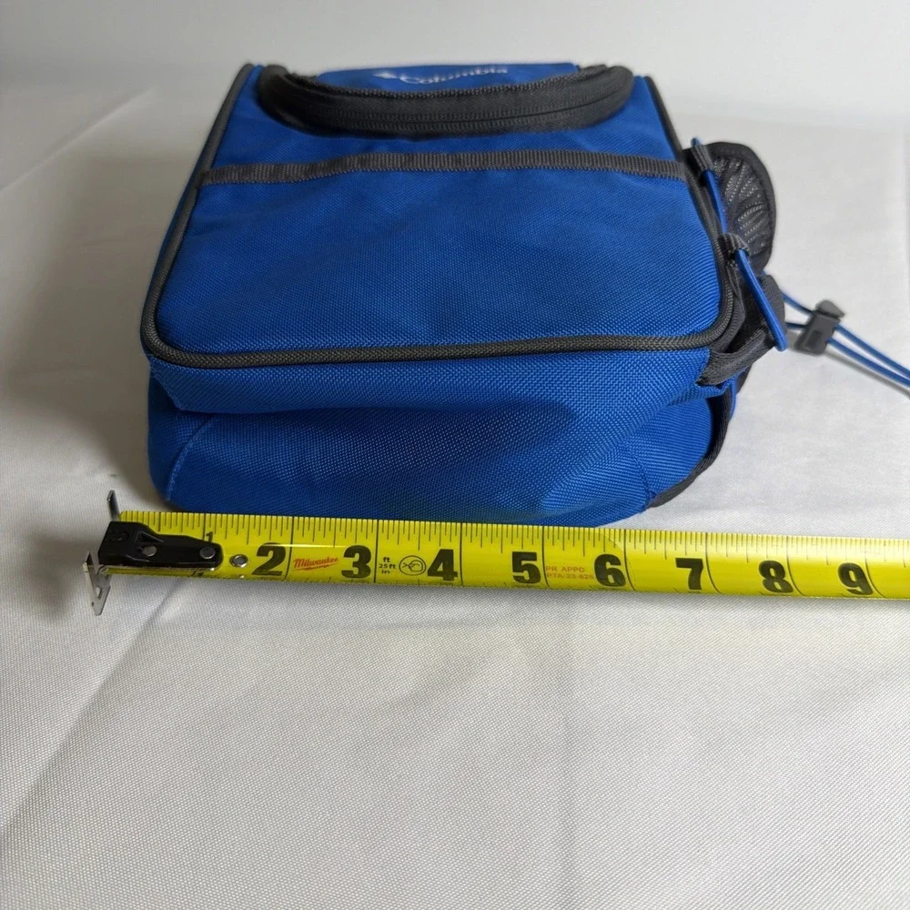 Columbia Blue Zippered Thermal Lunch Bag Tote With Bungee Drink Pocket